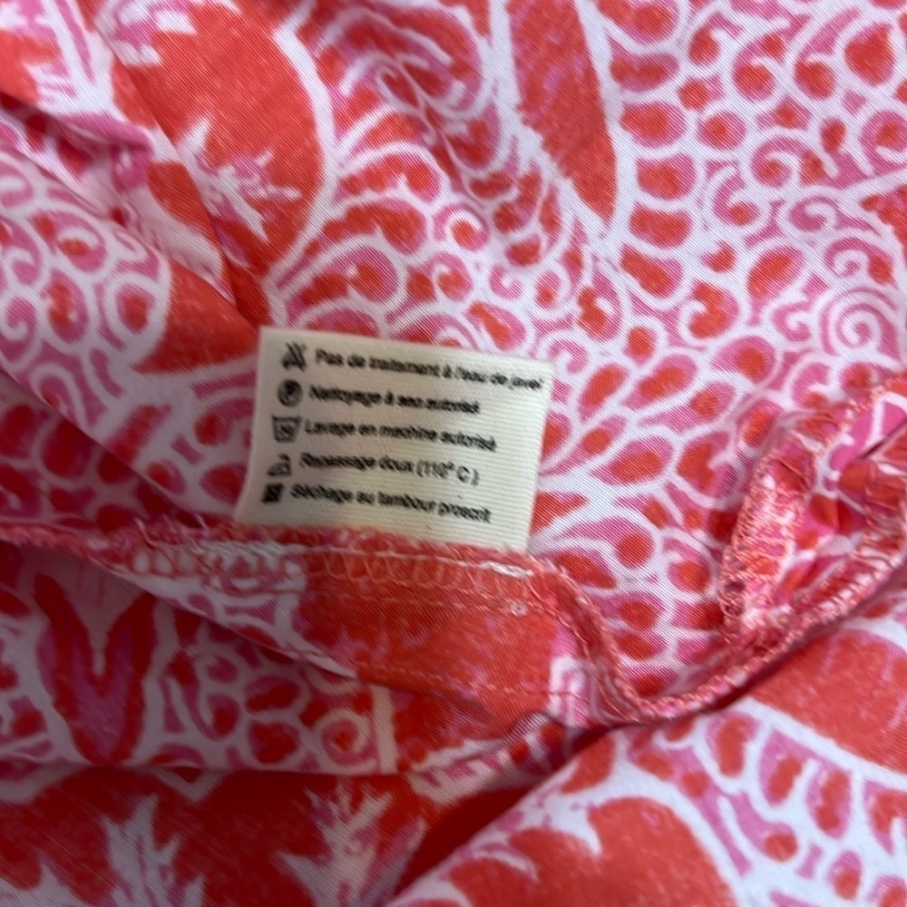 Fragonard Parfumeur One Size Caftan Tropical Print Maxi Dress Coral Smock Waist - Picture 13 of 15